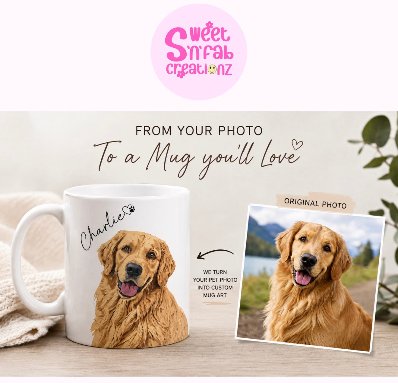 Custom Dog Mug from Photo, Personalized Dog Portrait Mug, Pet Memorial Gift, Custom Dog Coffee Cup, 12oz or 15oz Ceramic Mug