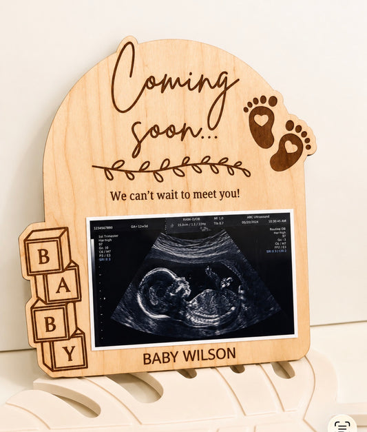Personalized Baby Ultrasound Announcement Plaque | Wooden Pregnancy Reveal Keepsake