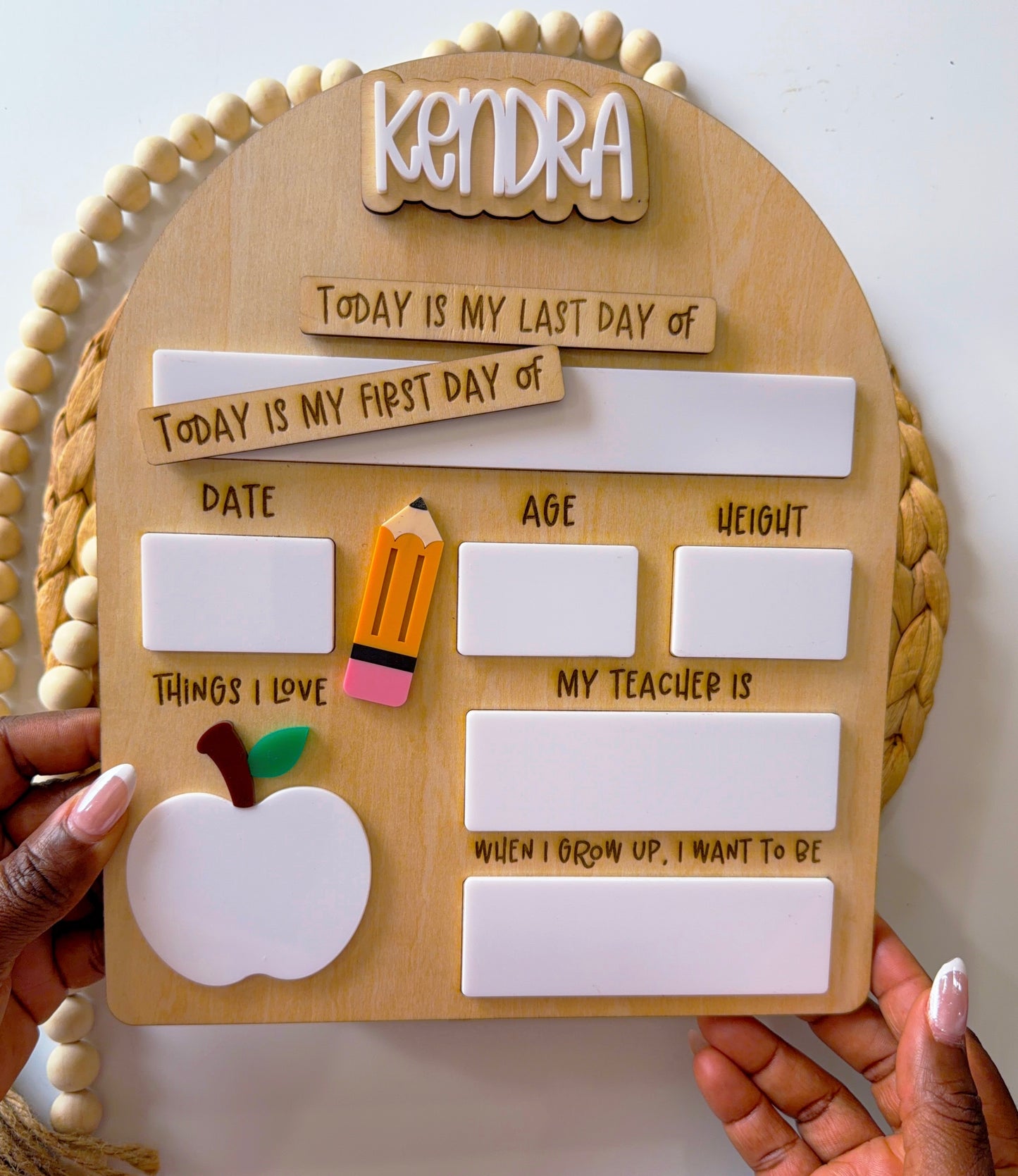 Personalized Apple Back to School Milestone Board | Reusable First & Last Day School Sign | Dry Erase Photo Prop with Interchangeable Names 🍎📚✨