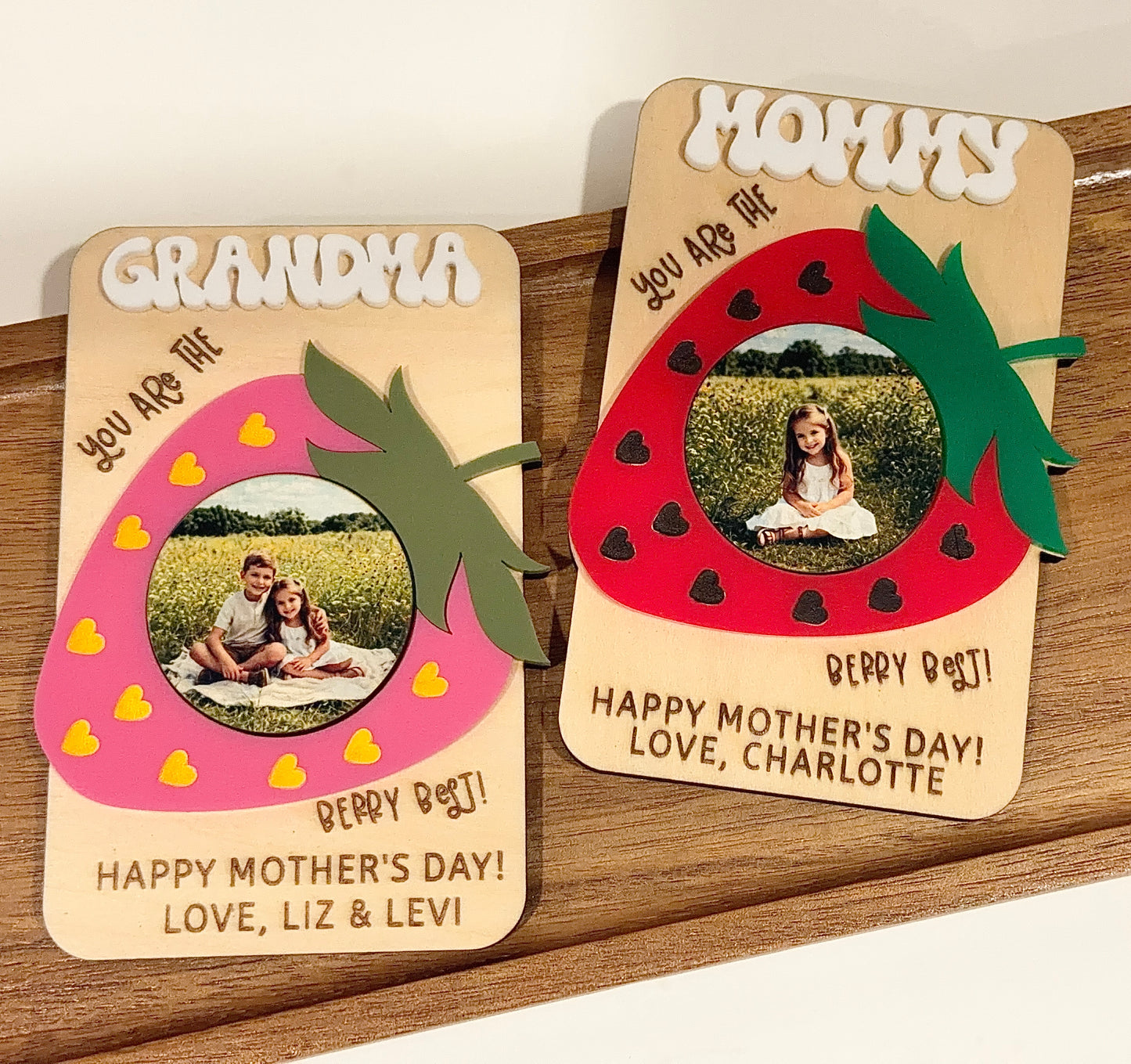 Personalized Strawberry Photo Magnet 🍓  Handmade 3D Wood Keepsake for Mom, Grandma & Nana Grandma Gift