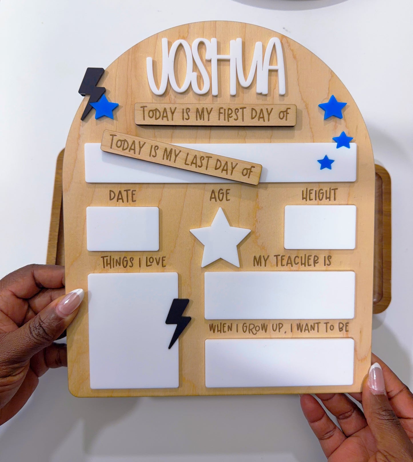 Personalized Bolt & Star Back to School Milestone Board | Reusable First & Last Day School Sign | Dry Erase Photo Prop ⚡⭐📚✨
