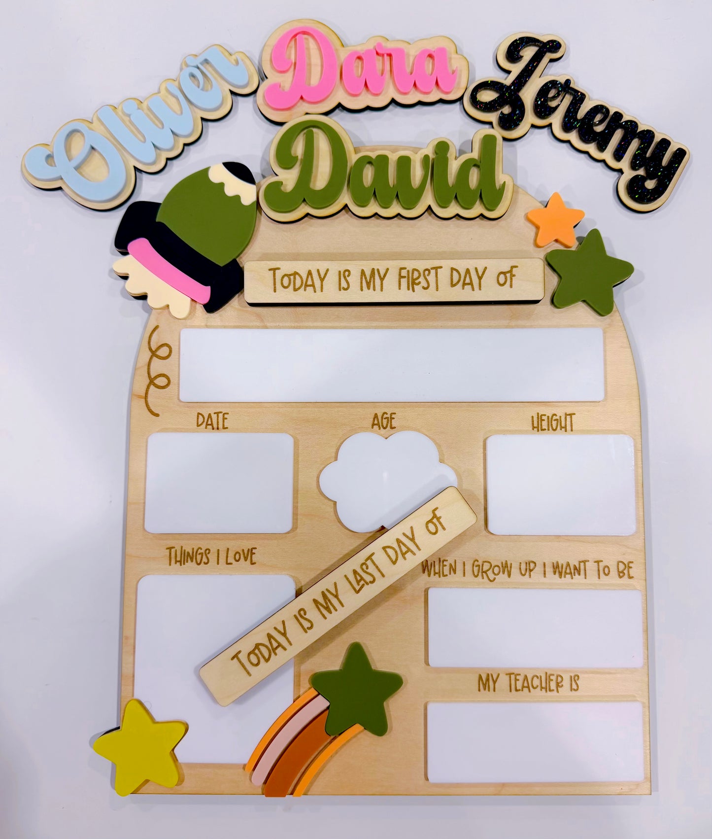 Personalized First Day of School Sign, Rocket Stars School Milestone Board, Custom Name First & Last Day Back to School Photo Prop
