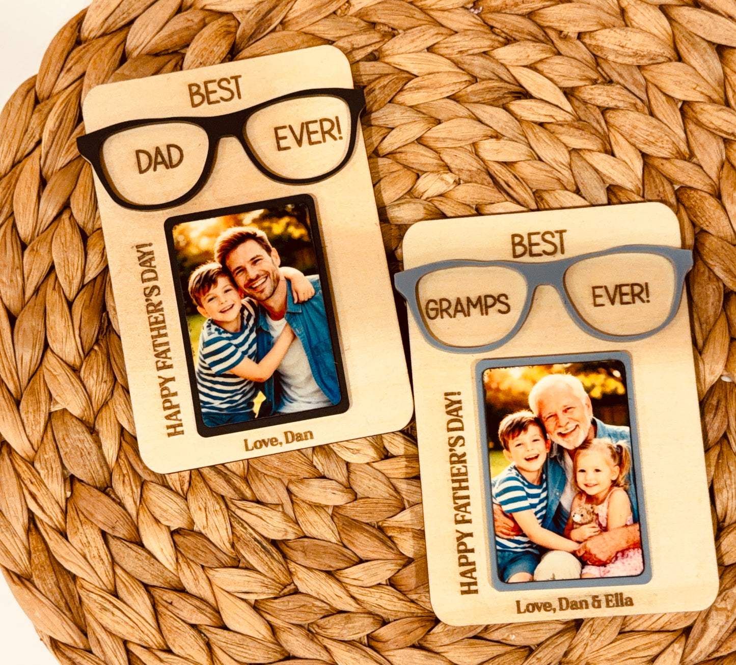 Personalized Best Dad Ever Photo Fridge Magnet with Custom Glasses Color | Wooden Father’s Day Gift for Dad & Grandpa