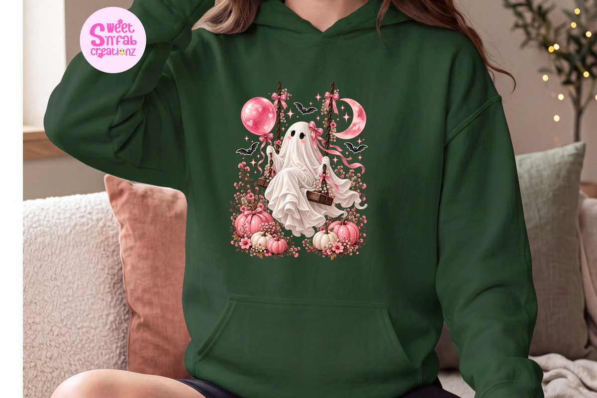 Cute Floral Ghost Swing Hoodie | Girly Halloween Pumpkin Graphic Hoodie