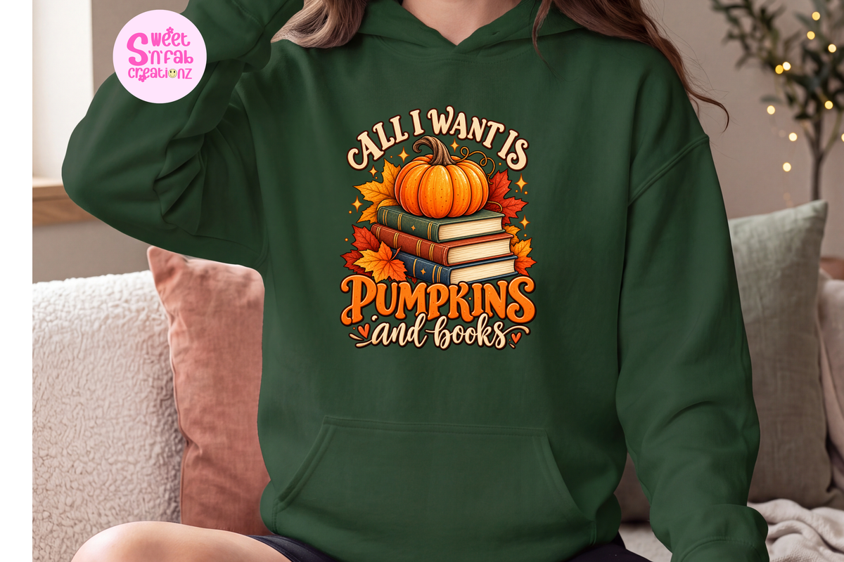 All I Want Is Pumpkins and Books Hoodie | Cozy Fall Reading Graphic Hoodie
