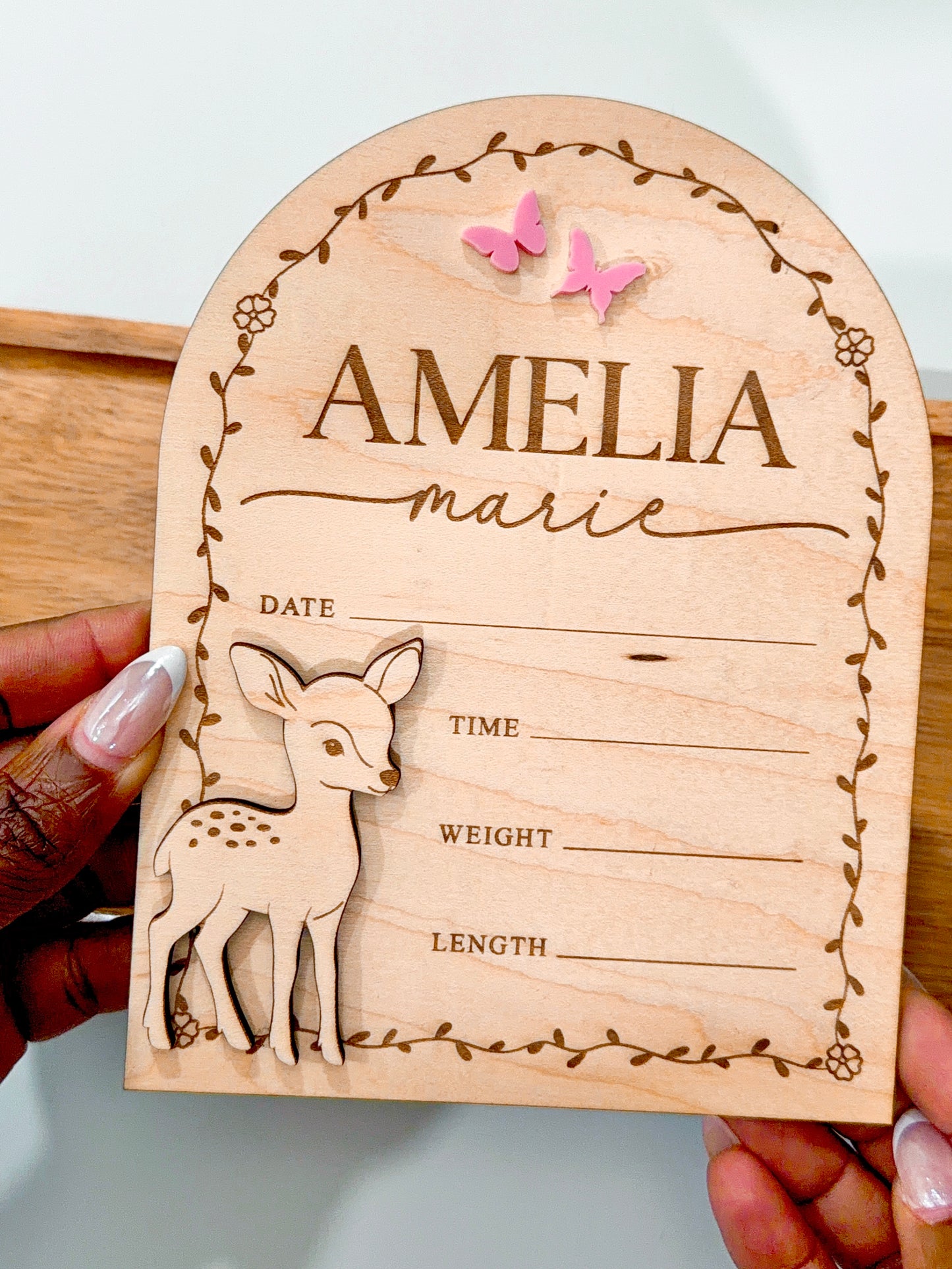 Personalized Woodland Baby Birth Stats Sign | Custom Deer Newborn Name Plaque & Birth Announcement Keepsake