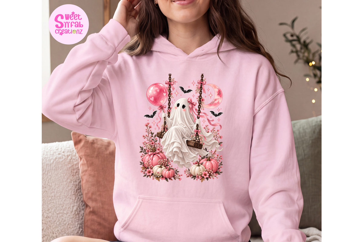 Cute Floral Ghost Swing Hoodie | Girly Halloween Pumpkin Graphic Hoodie