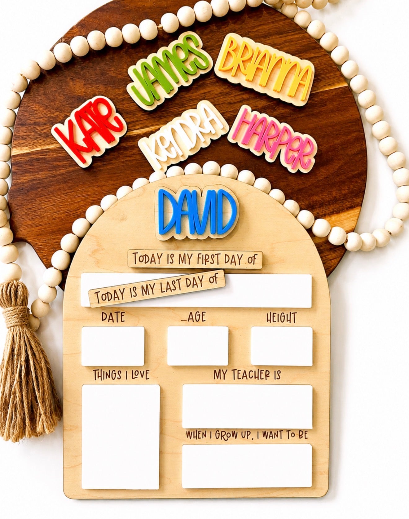 Personalized Back to School Milestone Board | Reusable First & Last Day Dry Erase Sign | Interchangeable Name Plaques