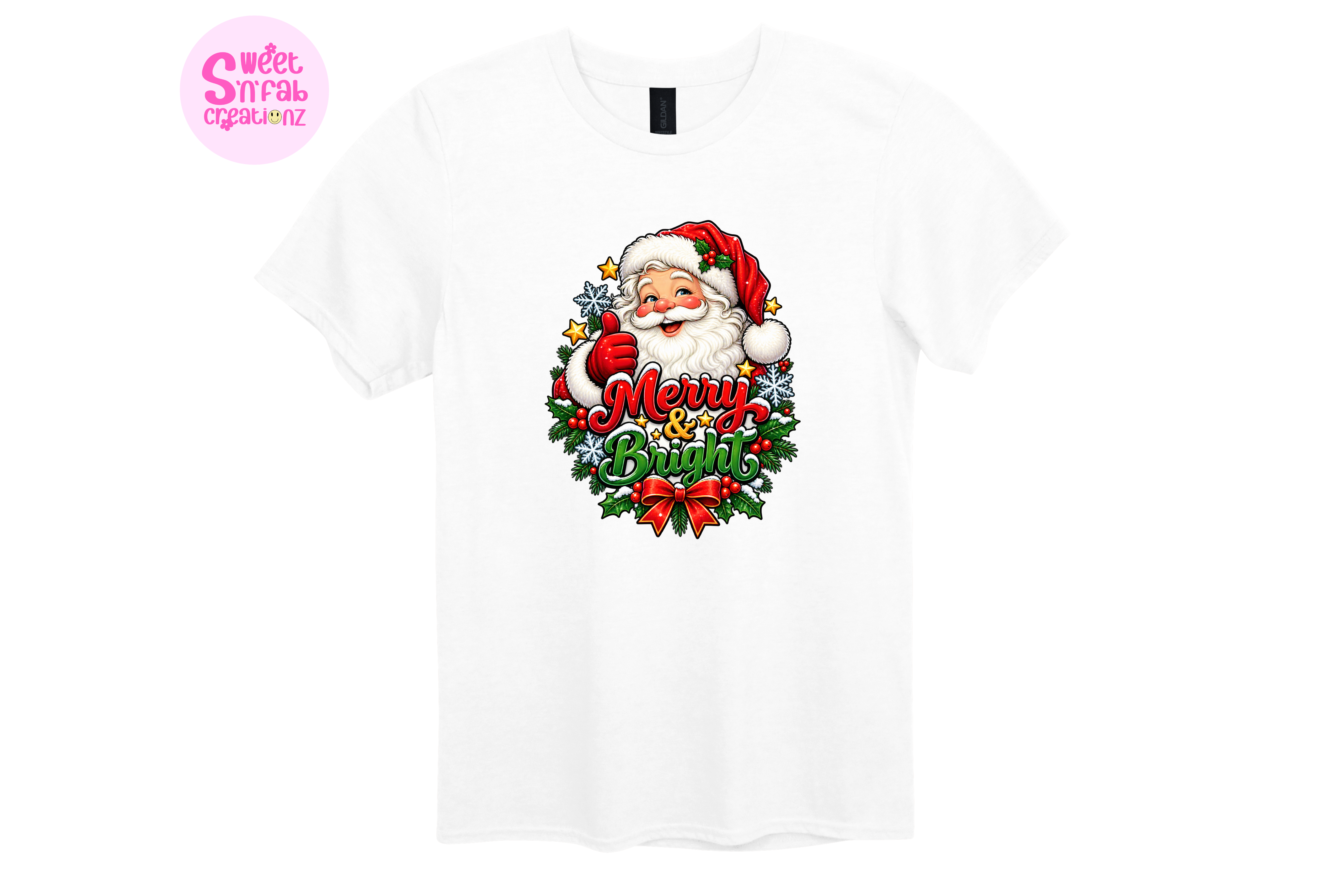 Merry & Bright Santa Christmas T-Shirt | Festive Holiday Graphic Tee