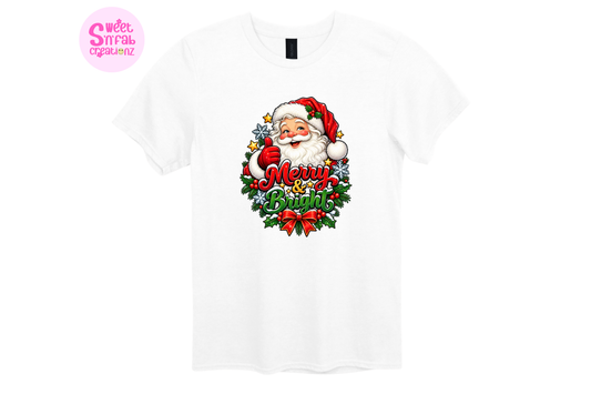 Merry & Bright Santa Christmas T-Shirt | Festive Holiday Graphic Tee