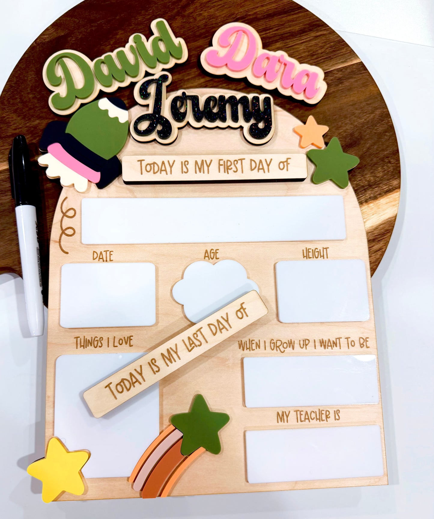 Personalized First Day of School Sign, Rocket Stars School Milestone Board, Custom Name First & Last Day Back to School Photo Prop