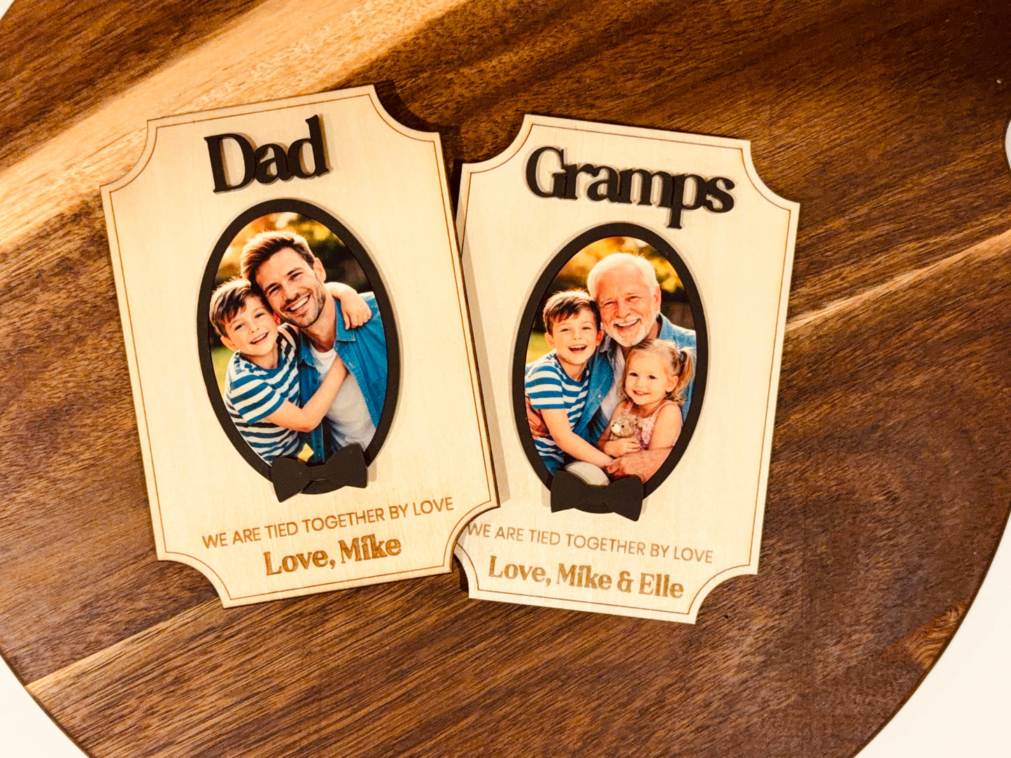 Personalized Wooden Photo Fridge Magnet with 3D Acrylic Bow Detail | Custom Dad & Grandpa Keepsake Gift