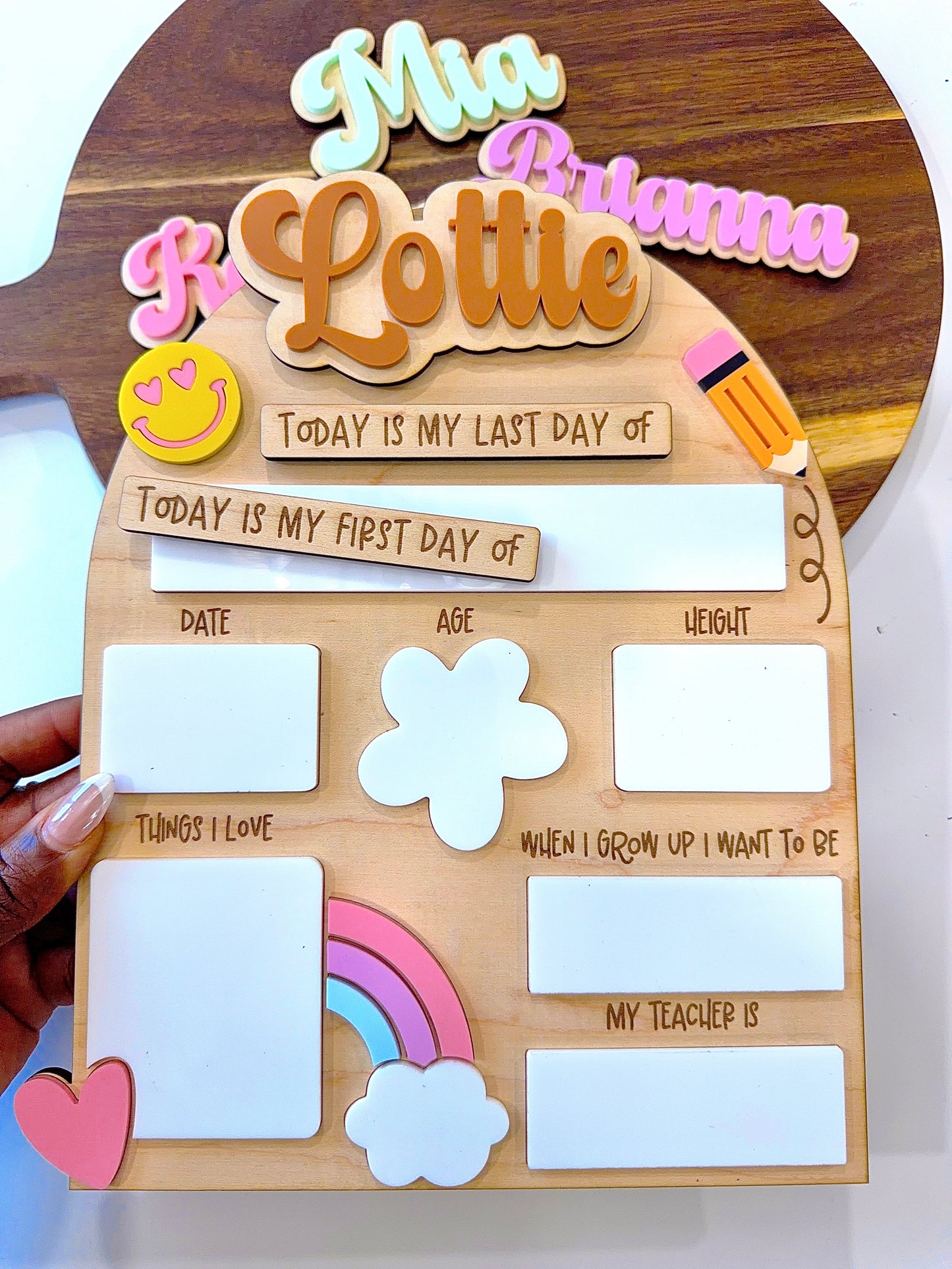 Personalized Rainbow Back to School Milestone Board | Reusable First & Last Day School Sign | Dry Erase Photo Prop with Interchangeable Names 🌈📚✨