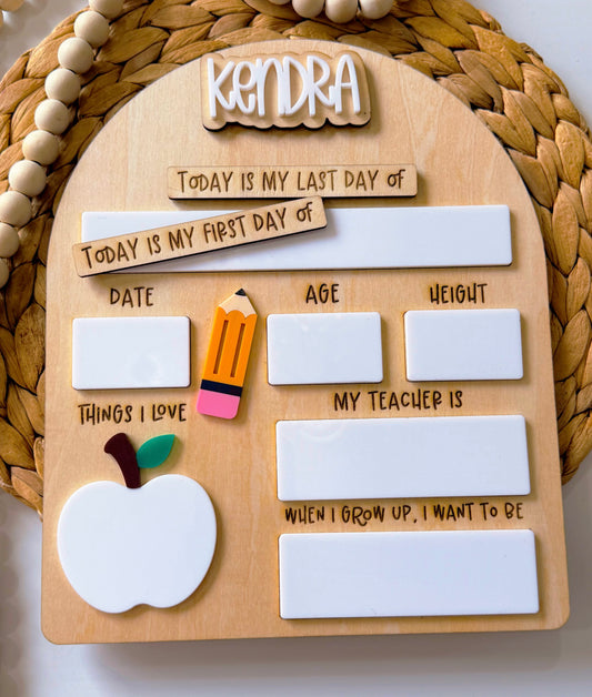 Personalized Apple Back to School Milestone Board | Reusable First & Last Day School Sign | Dry Erase Photo Prop with Interchangeable Names 🍎📚✨