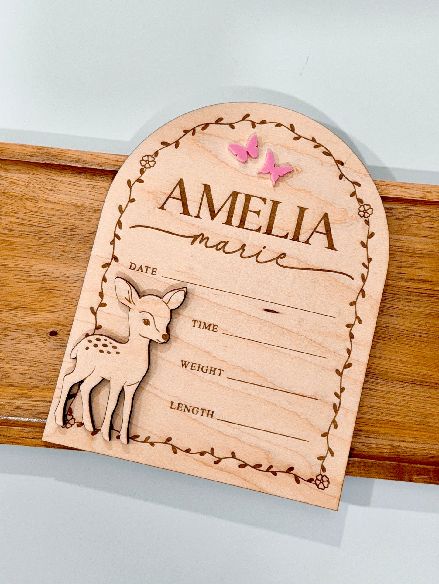 Personalized Woodland Baby Birth Stats Sign | Custom Deer Newborn Name Plaque & Birth Announcement Keepsake