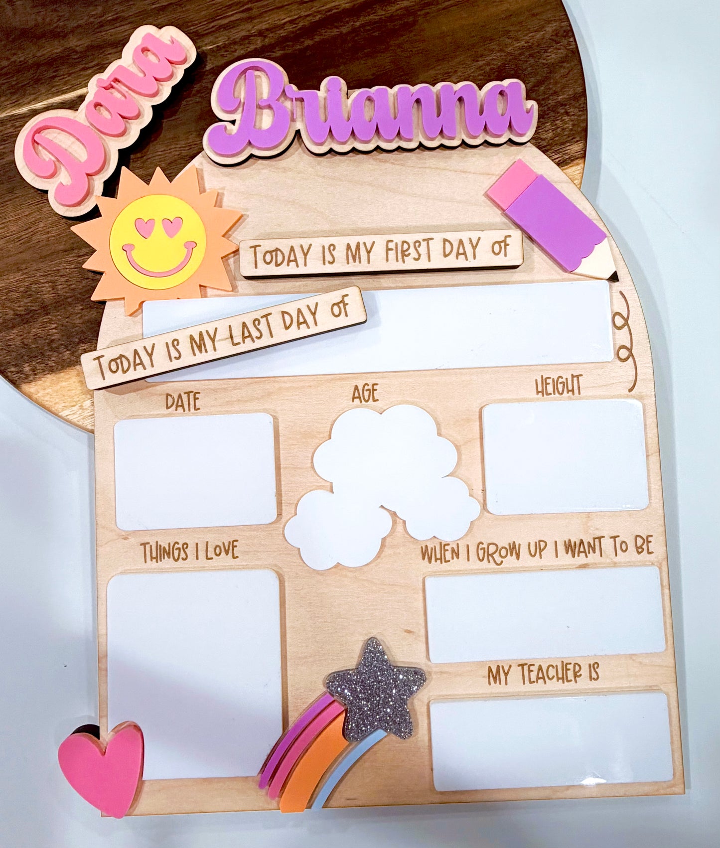 Personalized First Day of School Sign, Smiley Sun Pencil Milestone Board, Custom Name First & Last Day School Photo Prop, Maple Sign