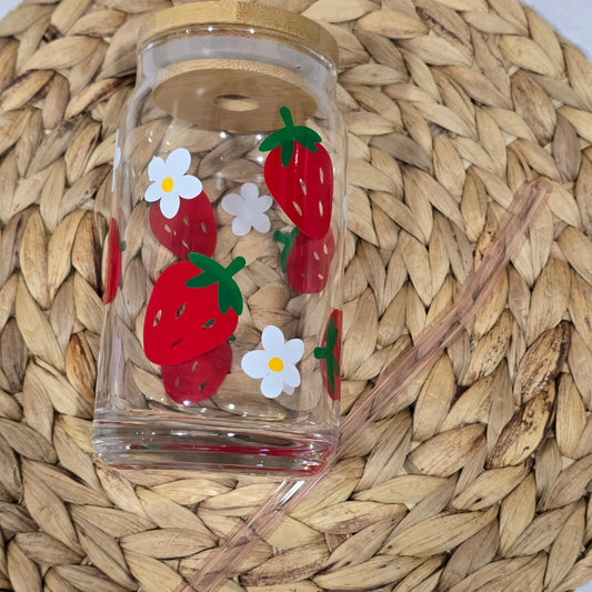 Strawberry Floral Glass Cup