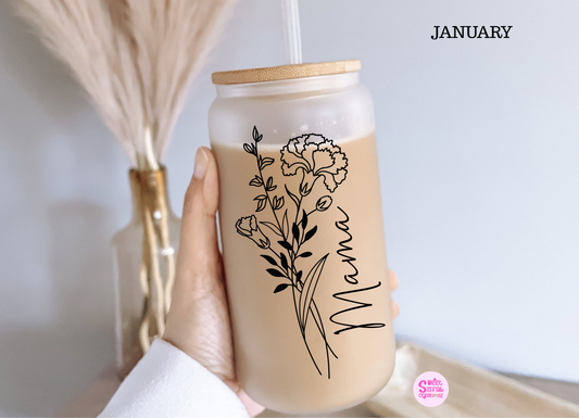 Mama Birth Month Flower Glass Can