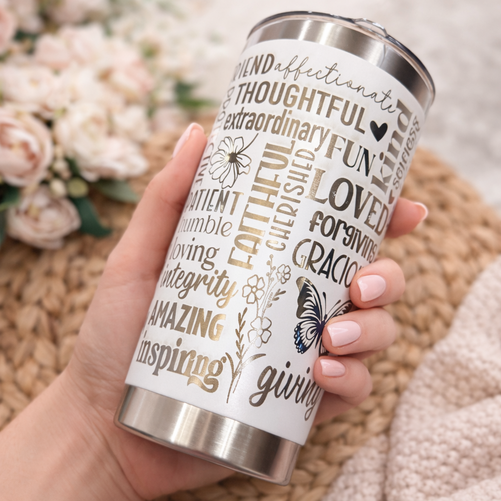 20oz Laser Engraved “Mom” Tumbler – Thoughtful Gift for Mom 💕