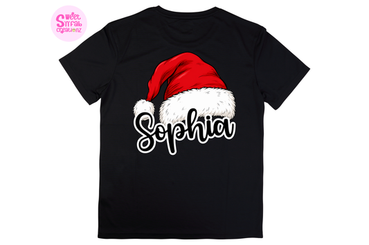Personalized Family Christmas Shirts, Matching Santa Hat Name Tees, Custom Mom Dad Kids Baby Onesie, Holiday Family Outfit