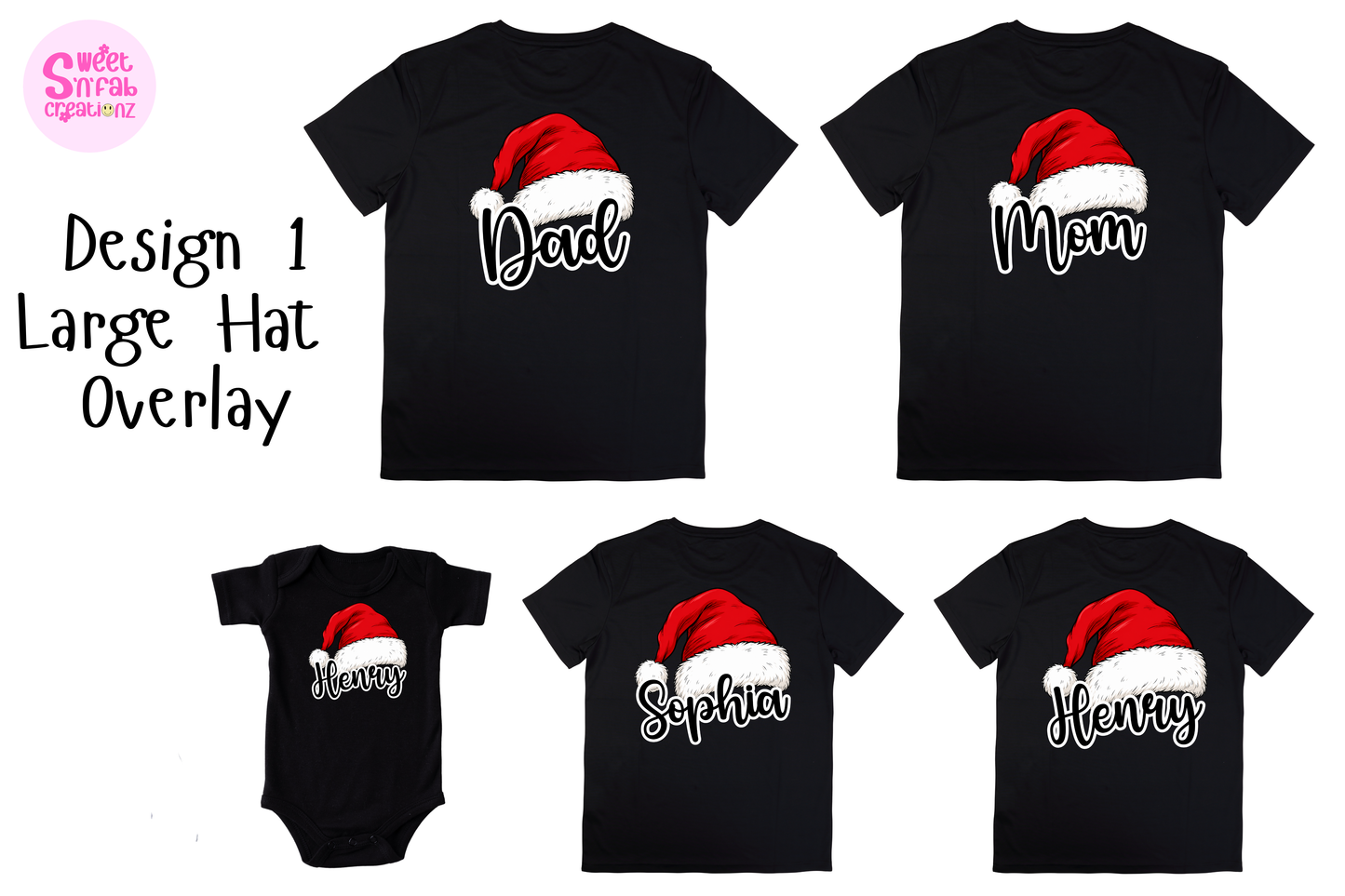 Personalized Family Christmas Shirts, Matching Santa Hat Name Tees, Custom Mom Dad Kids Baby Onesie, Holiday Family Outfit