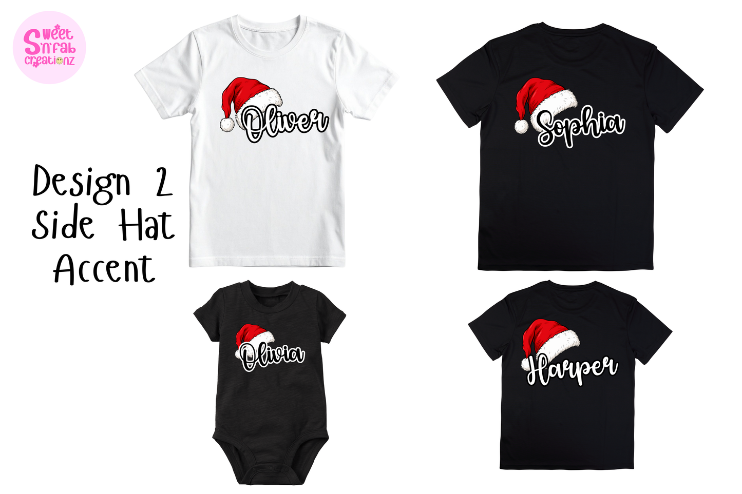 Personalized Family Christmas Shirts, Matching Santa Hat Name Tees, Custom Mom Dad Kids Baby Onesie, Holiday Family Outfit
