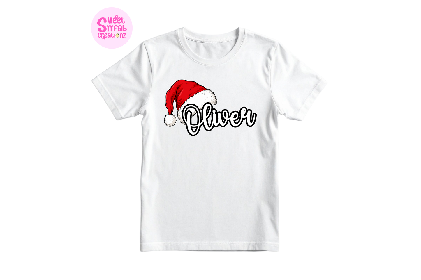 Personalized Family Christmas Shirts, Matching Santa Hat Name Tees, Custom Mom Dad Kids Baby Onesie, Holiday Family Outfit