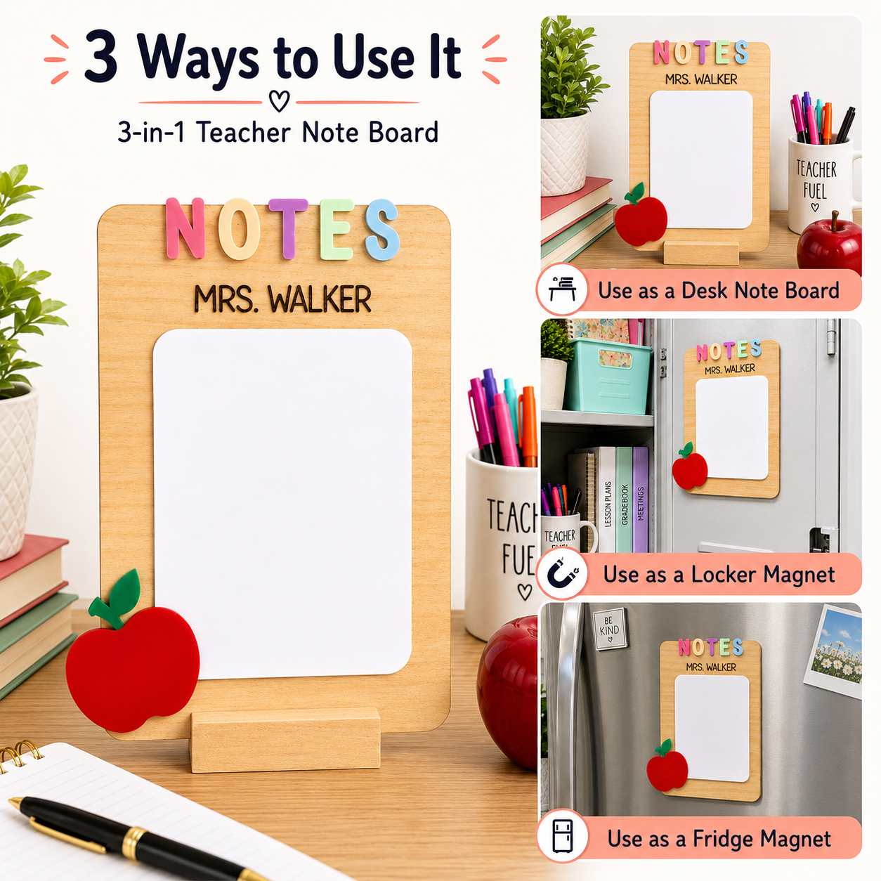 Personalized 3-in-1 Teacher Note Board – Magnetic Dry Erase Memo Board