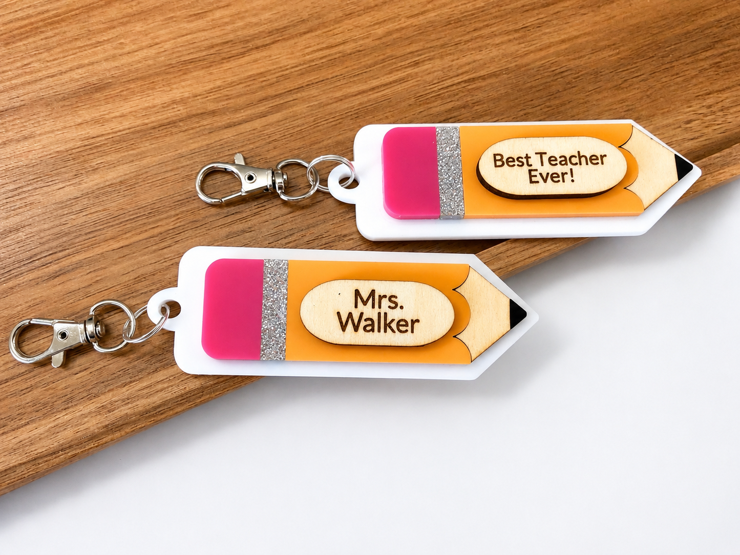 Personalized Pencil Teacher Keychain – Acrylic Swivel Snap Keychain