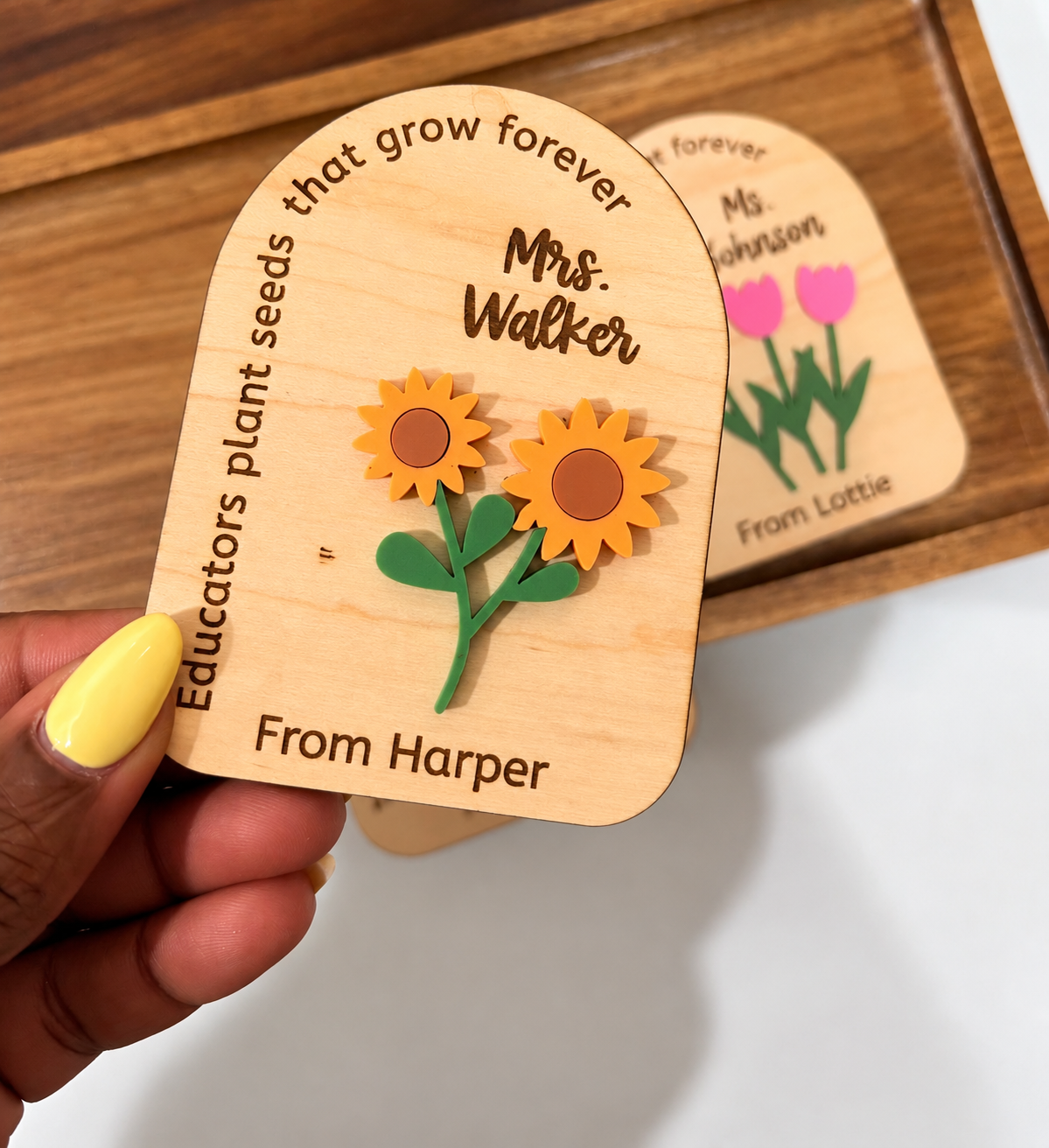 Personalized Teacher Appreciation Wooden Magnet | Teachers Plant Seeds That Grow Forever