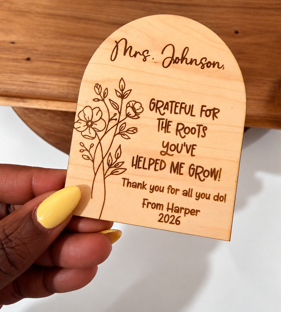 Personalized Teacher Appreciation Floral Wooden Magnet