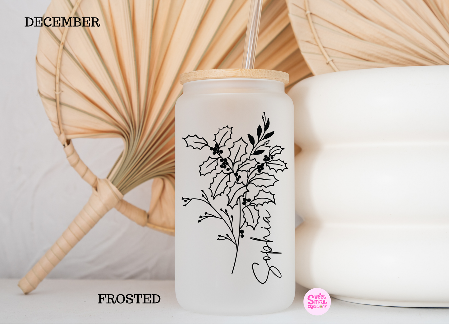 Personalized Birth Month Flower Glass Can