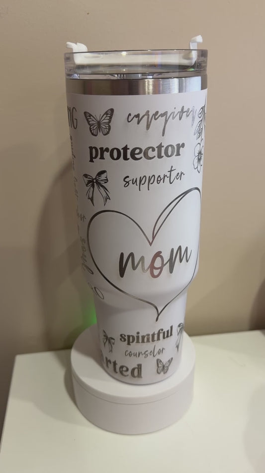40oz Laser Engraved “Mom” Tumbler – The Ultimate Everyday Essential 💖