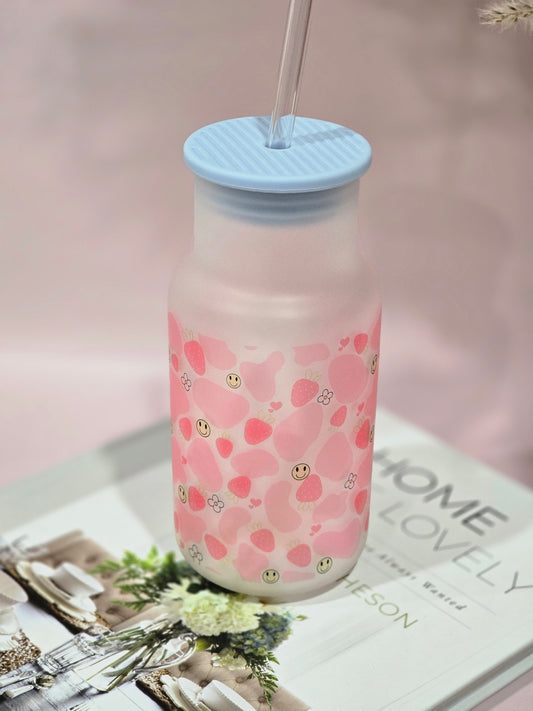 18oz Strawberry Cow Print Glass Tumbler