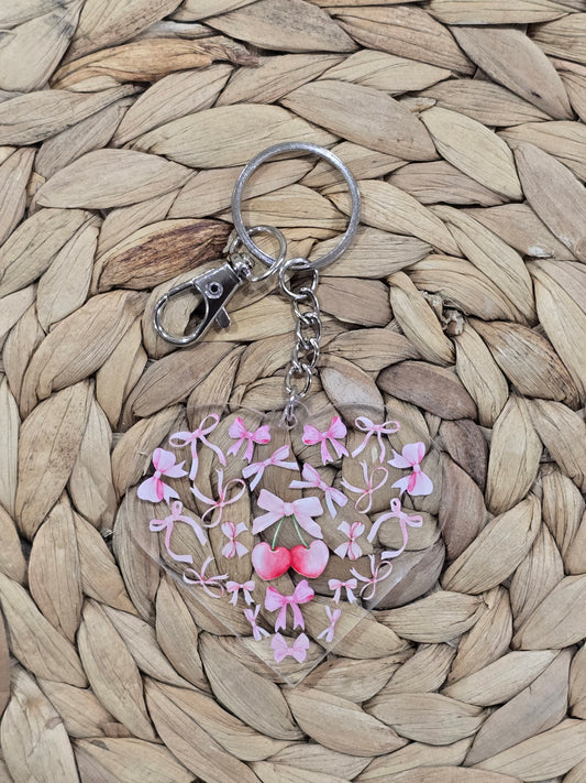 Coquette Cherry Heart Keychain