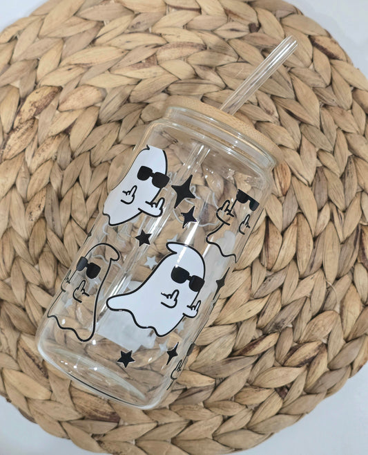 Middle Finger Up Ghost 16 oz Glass Cup