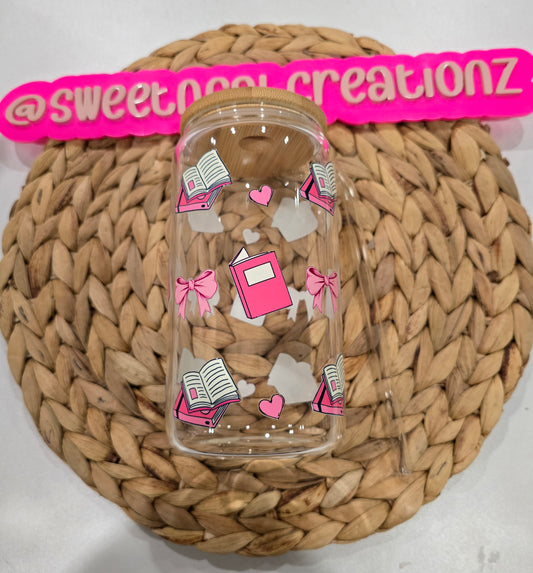 Coquette Bow Book Heart 16 oz Glass Cup