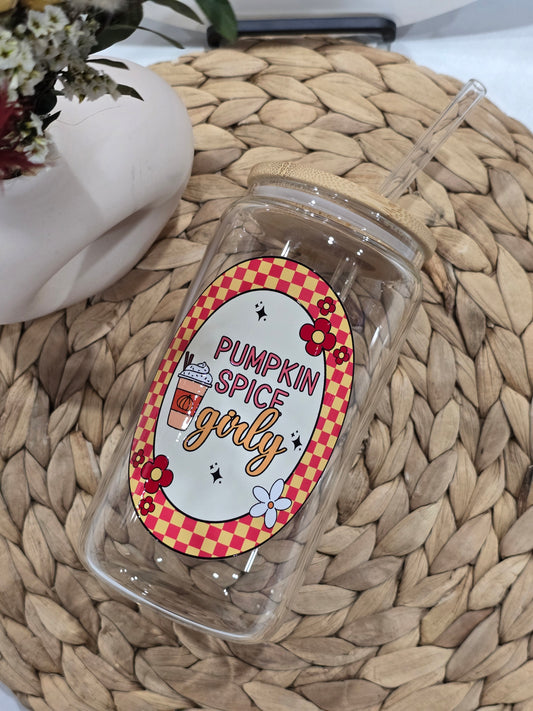 Pumpkin Spice Girly Glass Cup