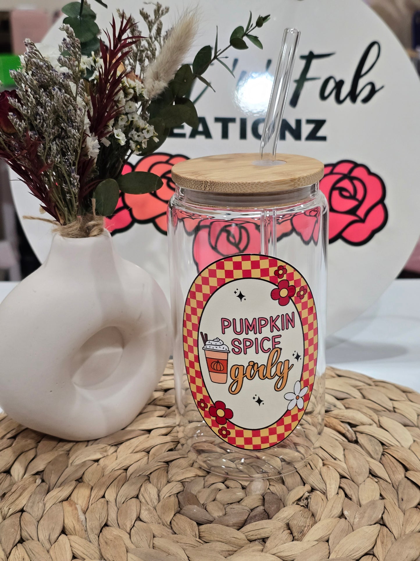 Pumpkin Spice Girly Glass Cup