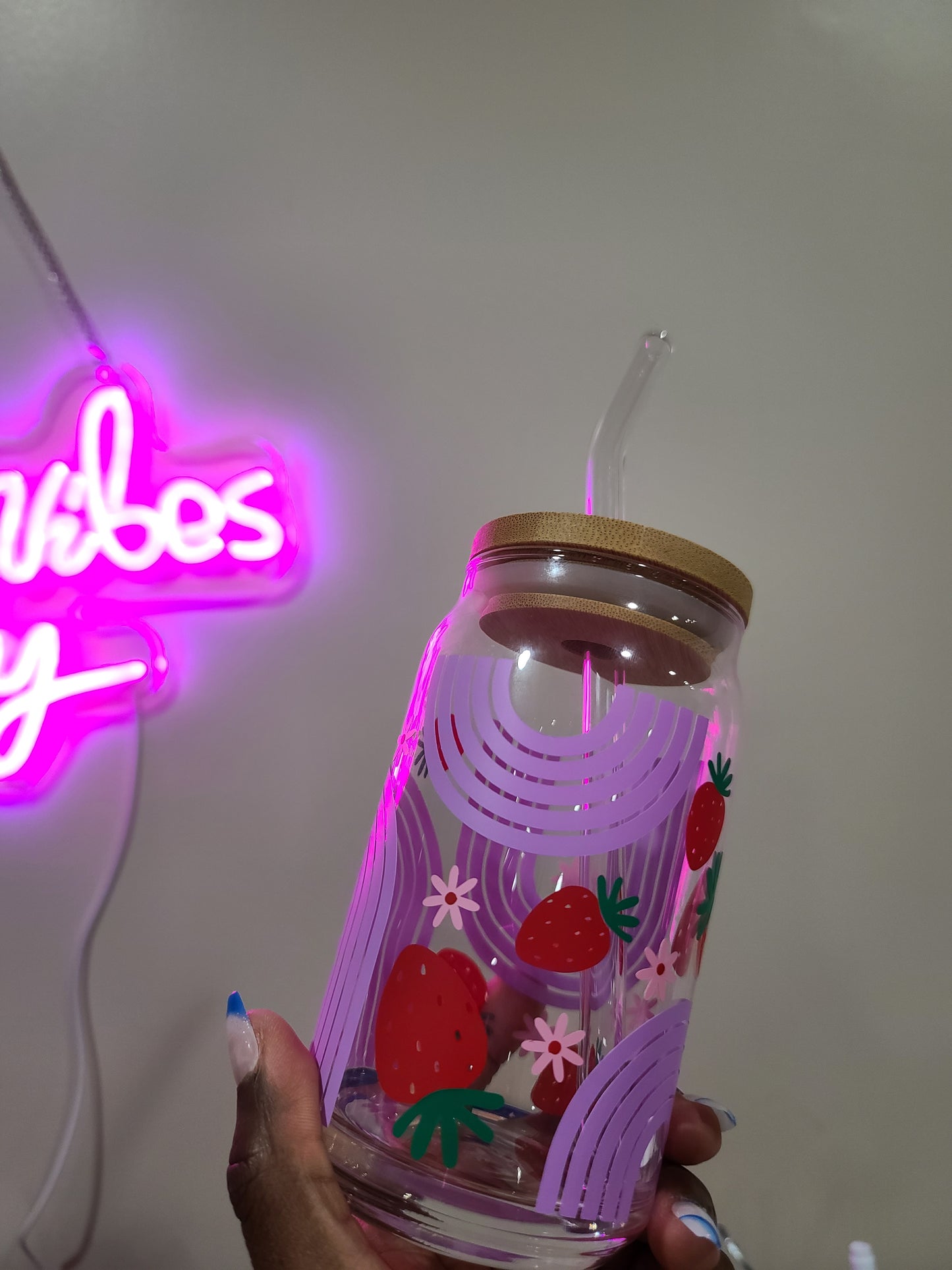 Groovy Purple Strawberry Glass Cup